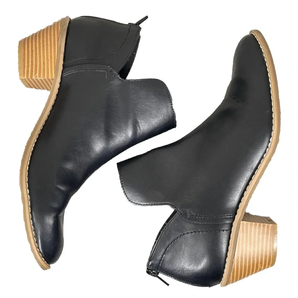 Ankle Boots Rocket Dog Women's Bomer Smooth PU Black Sz 8 Cut Out Block Heel